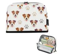 KLL Astuccio organizer per matite di grande capacità con slot organizer da scrivania per ragazzi scuola media Jack Russell cane faccia stampa zampa