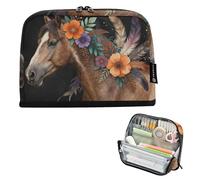 KLL Astuccio organizer per matite di grande capacità, organizer morbido per cancelleria per bambini, materiale scolastico preppy, motivo floreale con cavallo selvatico