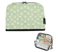 KLL Astuccio organizer per matite grande capacità sacchetto di trucco grande capacità borsa multiuso per le donne scuola media verde margherita zampa stampa modello