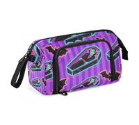 KLL Astuccio per la scuola viola con pipistrelli tomba vampiro, grande capacità, astuccio per penne e cosmetici con cerniera per ragazze adolescenti forniture scolastiche preppy