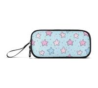 KLL Astuccio per matite ad alta capacità in nylon rosa con stelle azzurre e scarabocchiare arte astuccio per ragazzi cancelleria organizzatore per ufficio ragazzi adolescenti