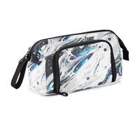 KLL Astuccio per matite astratto irregolare, argento-blu, grande capacità, astuccio per artisti, con manico, per la scuola delle ragazze