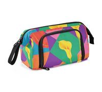 KLL Astuccio per matite con forme geometriche colorate con fiori gialli, grande capacità, astuccio per trucchi cosmetici con manico per ragazze adolescenti forniture per le scuole superiori