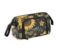 KLL Astuccio per matite con girasoli retrò, grande capacità, per ragazze, con manico, per la scuola delle donne