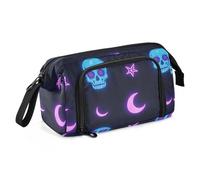 KLL Astuccio per matite con stelle, lune e scheletri colorati al neon, grande capacità, organizer con manico, per ragazze adolescenti, forniture per la scuola superiore