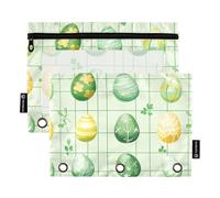 KLL Astuccio per matite con uova di Pasqua e foglie di Pasqua per anelli, con tre anelli, per bambini, organizer per ufficio, Pasqua giorno uova di Pasqua, foglie acquerello uova, 1 sizex2