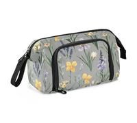 KLL Astuccio per matite di grande capacità, astuccio per la scuola con cerniera, astuccio per cosmetici, trucco per infermieri, scuola preppy, fiori, lavanda, iris, fiore, grigio