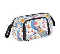 KLL Astuccio per matite di grande capacità, astuccio portatile con portapenne, per uomo, viaggio, cartone animato, dolce pavone, bianco