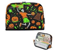 KLL Astuccio per matite di grande capacità, astuccio portatile per cancelleria per adolescenti, scuola, must have, Halloween, scheletro, basket, arte