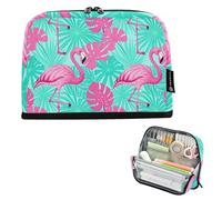 KLL Astuccio per matite di grande capacità, astuccio sottile per matite per adolescenti, materiale scolastico rosa, fenicottero tropicale, mostri blu tropicale, foglie