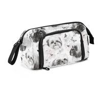 KLL Astuccio per matite di grande capacità, con cerniera, astuccio per matite cosmetico per adulti, università, estetico, Shih Tzu, colore bianco