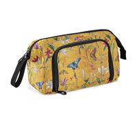 KLL Astuccio per matite di grande capacità con cerniera, astuccio portatile per la scuola per studenti, materiale scolastico preppy con farfalle, fiori, opere d'arte dorate