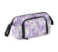 KLL Astuccio per matite di grande capacità, con scomparto per matite, penne, cosmetici, trucchi, per adulti, asilo, dolce lupo, viola