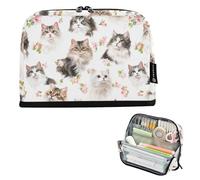 KLL Astuccio per matite di grande capacità, grande borsa per cancelleria, per ragazzi e adolescenti, scuola, cartoni animati, gatti americani, bianco