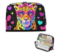 KLL Astuccio per matite di grande capacità, organizer per cancelleria con cerniera, per infermiere, viaggi, divertente leopardo che soffia bolle