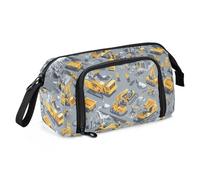 KLL Astuccio per matite di grande capacità, organizer per matite portatile, per bambini, per adolescenti, materiale scolastico, scena di costruzione, diga, bulldozer