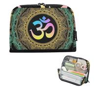 KLL Astuccio per matite di grande capacità, organizer per trucchi con ampia apertura, per ragazzi e scuola, must have Om Mandala Neon Yoga Wall Art