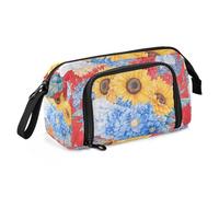 KLL Astuccio per matite di grande capacità per ragazze con scomparto astuccio portapenne cosmetici per adolescenti forniture scolastiche superiori fiori primaverili girasole fiordaliso rosso