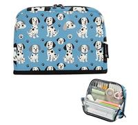 KLL Astuccio per matite di grande capacità, per trucchi, carino, organizer per studenti universitari, scuola preppy, cane dalmata, maculato, cucciolo blu