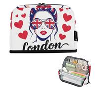 KLL Astuccio per matite di grande capacità, verticale, portamonete con cerniera, per forniture scolastiche da uomo, motivo: Union Jack, Londra, ragazza, cuori