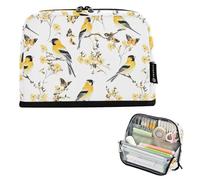 KLL Astuccio per matite, grande capacità, astuccio per trucchi, sottile, organizer per ragazzi e adolescenti, scuola preppy, bellezza con uccelli cardellini americani, bianco