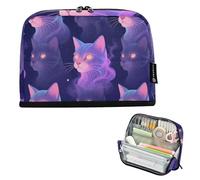 KLL Astuccio per matite grande capacità astuccio per trucco con scomparto borsa multiuso per ragazzi adolescenti forniture scolastiche gatto galassia viola blu arte