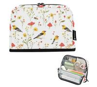 KLL Astuccio per matite, grande capacità, con scomparto per cancelleria, organizer per insegnanti, università, cartoni animati, uccellini americani, colore bianco