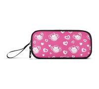 KLL Astuccio per matite in nylon a forma di cuore con scimmia dei cartoni animati rosa acceso per ragazze astuccio di grande capacità astuccio per cancelleria scolastica per studenti scolastici