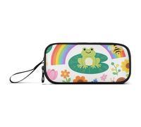 KLL Astuccio per matite in nylon colorato con illustrazione di rana, farfalla, arcobaleno, ape, ape, per ragazze adolescenti, cancelleria per la scuola e l'ufficio