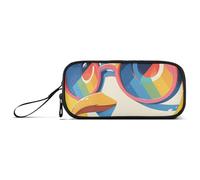 KLL Astuccio per matite in nylon con pinguino arcobaleno in stile cartone animato, grande capacità, per cancelleria universitaria per preppy elementare