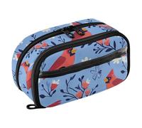 KLL Astuccio per matite in PVC, grande capacità, multiuso, ad alta capacità, per adolescenti, materiale scolastico, grazioso uccellini rossi e fiori, blu
