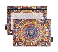 KLL Astuccio per matite in stile bohémien, stile vintage, trasparente, per raccoglitori, con tre anelli, per esami, casa, viaggi, biglietti