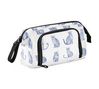 KLL Astuccio per penne di grande capacità con cerniera astuccio portatile per penne cosmetiche per studenti universitari forniture per le scuole superiori dolci gatti blu russi bianchi