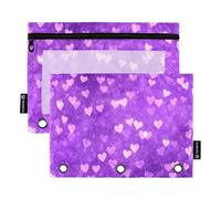 KLL Astuccio porta matite con cuori color pesca, viola, con scritta "Happy Valentine", per raccoglitori a 3 fori, impermeabile, per ufficio, ufficio e documenti