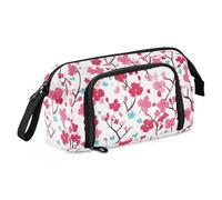 KLL Astuccio portamatite con motivo floreale rosso turchese piatto stile vettoriale borsa grande capacità con cerniera con fessura per insegnante scuola media