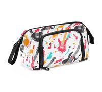 KLL Astuccio portamatite di grande capacità, astuccio portatile con portamatite, per bambini, scuola media, retrò, musicale, rock, bianco