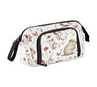 KLL Astuccio portamatite di grande capacità con cerniera, astuccio portatile per pennelli e matite da donna, motivo Capybara estetico elementare, bianco