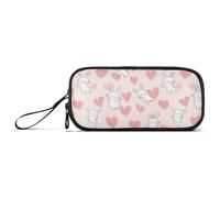 KLL Astuccio portapenne a forma di cuore rosa chiaro con conigli bianchi in nylon, grande capacità, astuccio per ragazze adolescenti, cancelleria per università