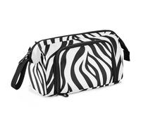 KLL Astuccio portapenne a strisce bianche e nere, grande capacità, per la scuola, con scomparto per cosmetici per adulti