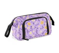 KLL Astuccio portapenne con fiori e foglie viola e gialle, grande capacità, con fessura per ragazzi e articoli scolastici