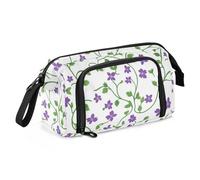 KLL Astuccio portapenne con piccoli fiori viola e viti verdi, grande capacità, astuccio per la scuola con slot per cosmetici da uomo