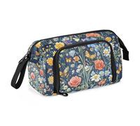 KLL Astuccio portapenne di grande capacità, astuccio multifunzionale per adolescenti, forniture scolastiche preppy fiori autunnali rosa, narciso, farfalle, api, blu reale