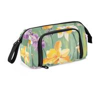 KLL Astuccio portapenne di grande capacità con cerniera, astuccio con scomparti con portapenne, per insegnanti, scuola, must have, orchidea, narciso, verde lavanda