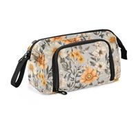 KLL Astuccio portapenne di grande capacità, con scomparto con scomparto con portapenne, per insegnanti, liceo, fiori autunnali, narciso, anemone, argento