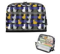 KLL Astuccio portapenne di grande capacità, organizer per cosmetici, per adolescenti, materiale scolastico, con stampa a righe blu e nere