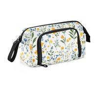 KLL Astuccio portapenne di grande capacità, per cosmetici, multifunzione, con cerniera, per bambini, università, fiori primaverili, orchidee, dianthus narciso, bianco
