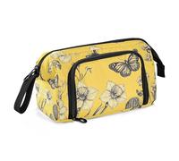 KLL Astuccio portapenne grande capacità grande astuccio con scomparto rigido astuccio per infermiere scuola preppy fiori narciso cactus farfalle api giallo
