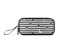 KLL Astuccio portapenne in nylon nero con strisce bianche e stelle e luna, grande capacità, organizer per cancelleria per la scuola Preppy