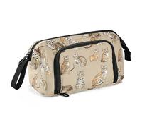 KLL Astuccio scolastico di grande capacità con cerniera, astuccio per matite con cerniera, astuccio per matite per ragazzi asilo con gatti della savana dolce beige
