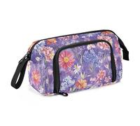 KLL Astuccio scolastico di grande capacità, con scomparti, astuccio con cerniera, per adolescenti, ragazze, viaggi, felici, vari fiori estivi europei